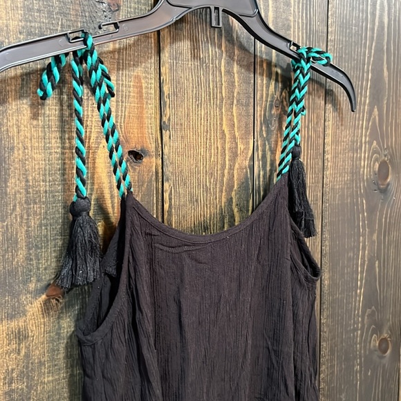 Arizona Jeans Boho Rope Tank Top Size S Black Teal Embroidered Y2K Contrast - Picture 6 of 8